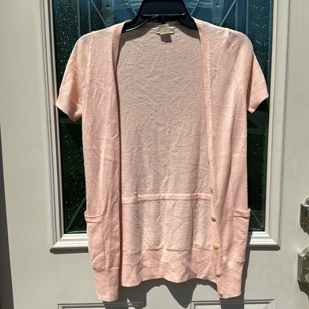 EUC J crew light pink cashmere cardigan short sleeve size XXS